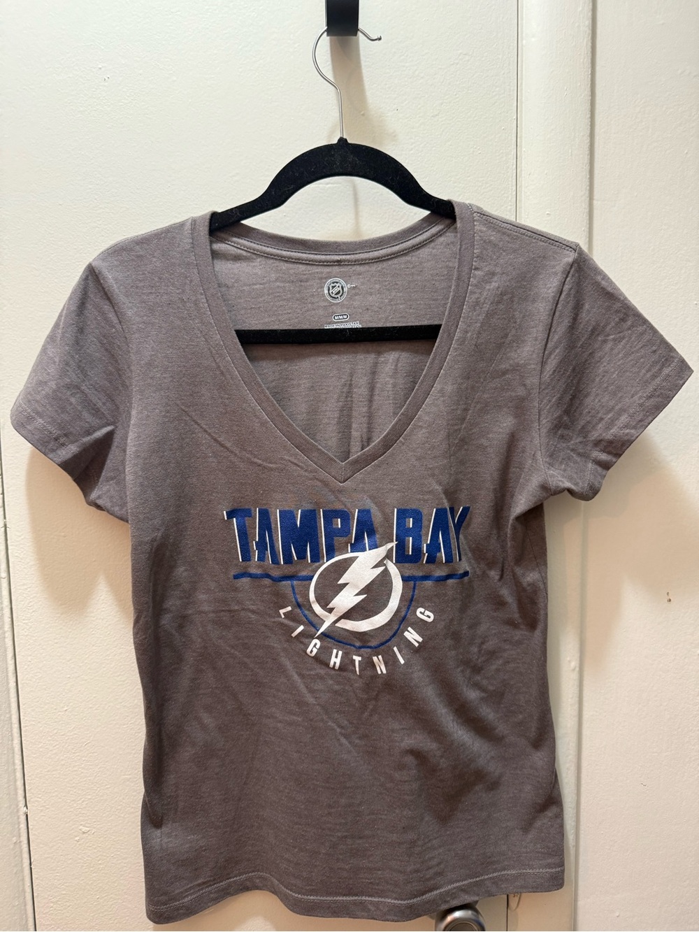 NHL Tampa Bay Gray V-Neck Lightning Logo Tee